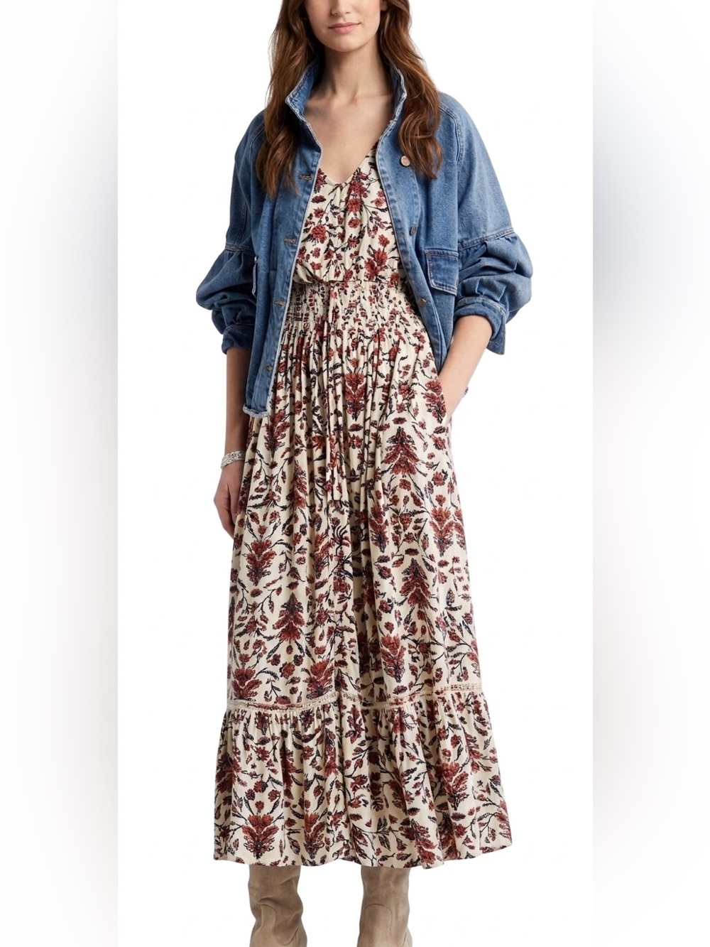 Treasure & Bond Nordstrom Botanical Print Smocked Waist Midi Dress Medium